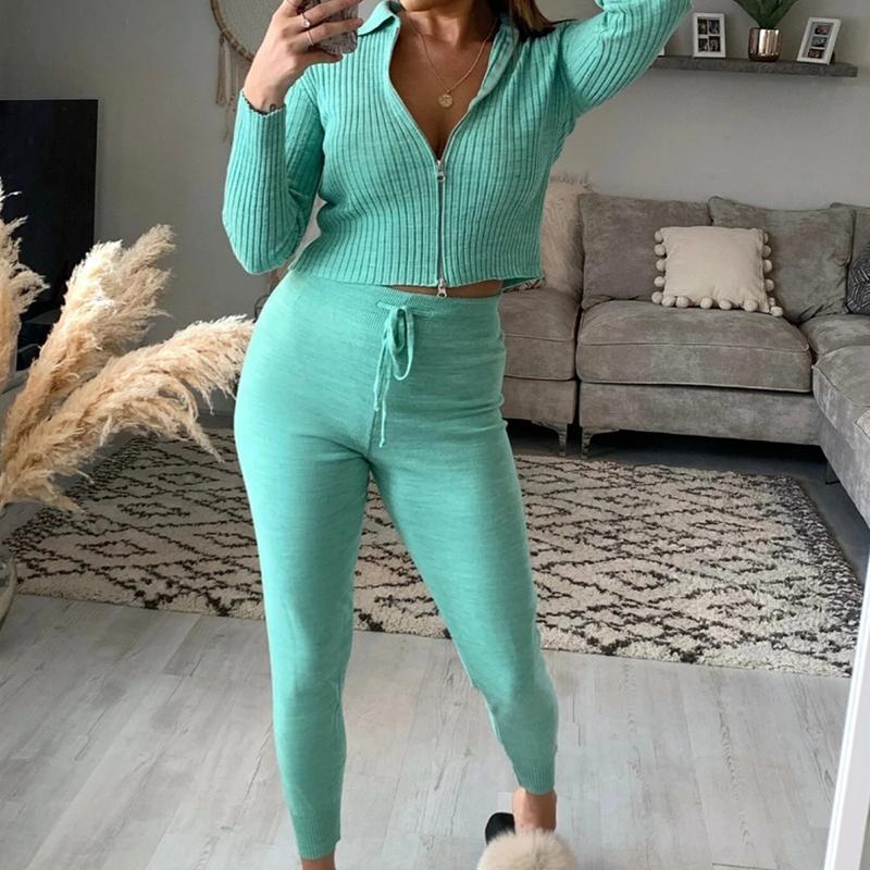 Solid Casual Knitted Suit Sets - Image 3
