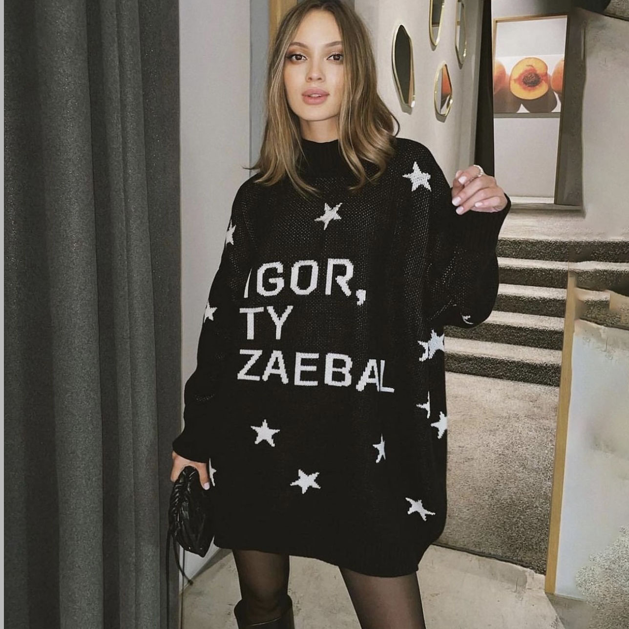 Letter Print Oversize Long Sleeved Sweater - Image 4