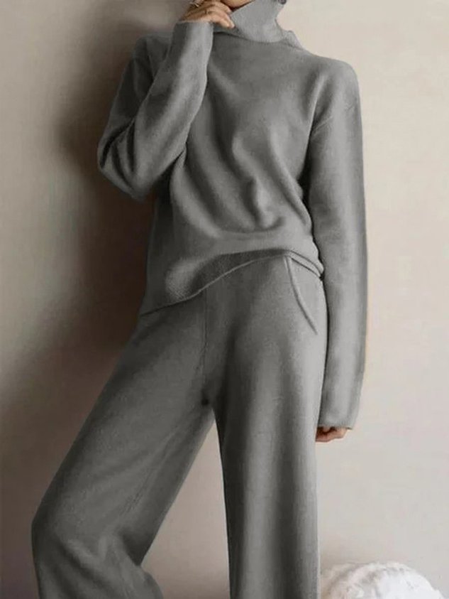 Plain Long Sleeve Casual Two-Piece Set - Image 2
