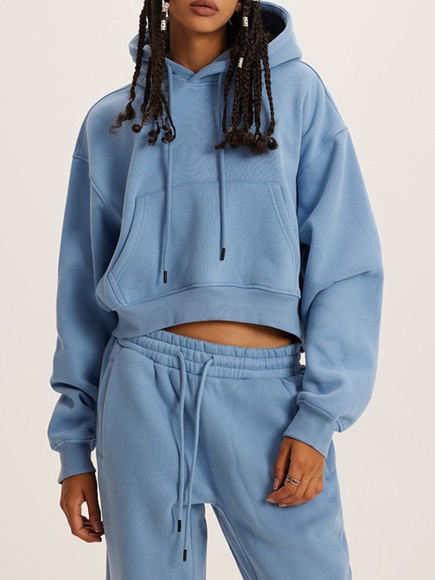 Casual Plain Hoodie Regular Fit Two-Piece Set - Image 4