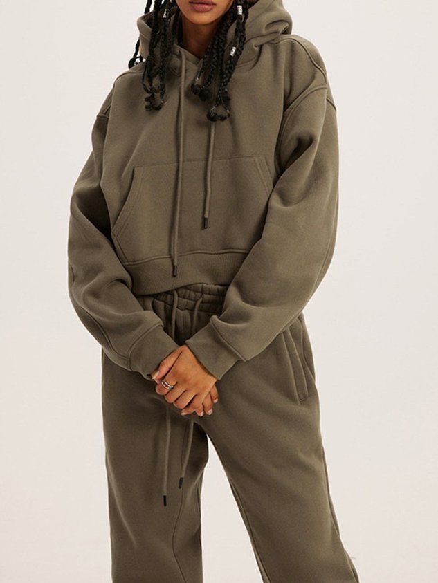Casual Plain Hoodie Regular Fit Two-Piece Set - Image 7