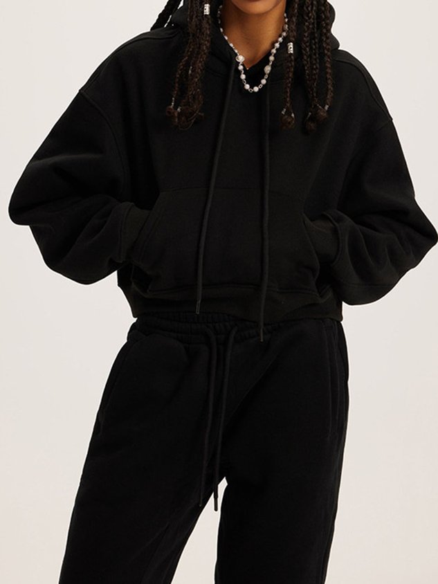 Casual Plain Hoodie Regular Fit Two-Piece Set - Image 5