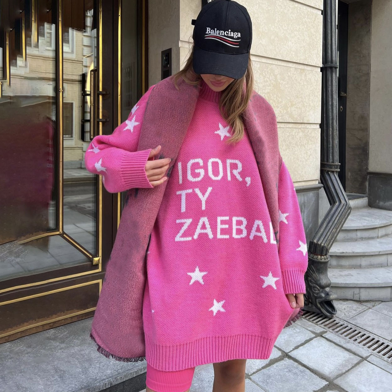 Letter Print Oversize Long Sleeved Sweater - Image 3