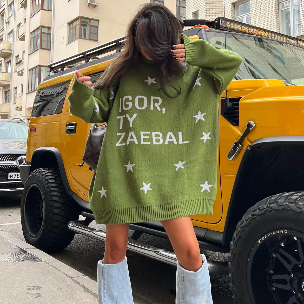 Letter Print Oversize Long Sleeved Sweater - Image 2