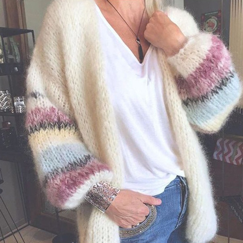 Striped Contrast Mohair Sweater Cardigan - Image 4