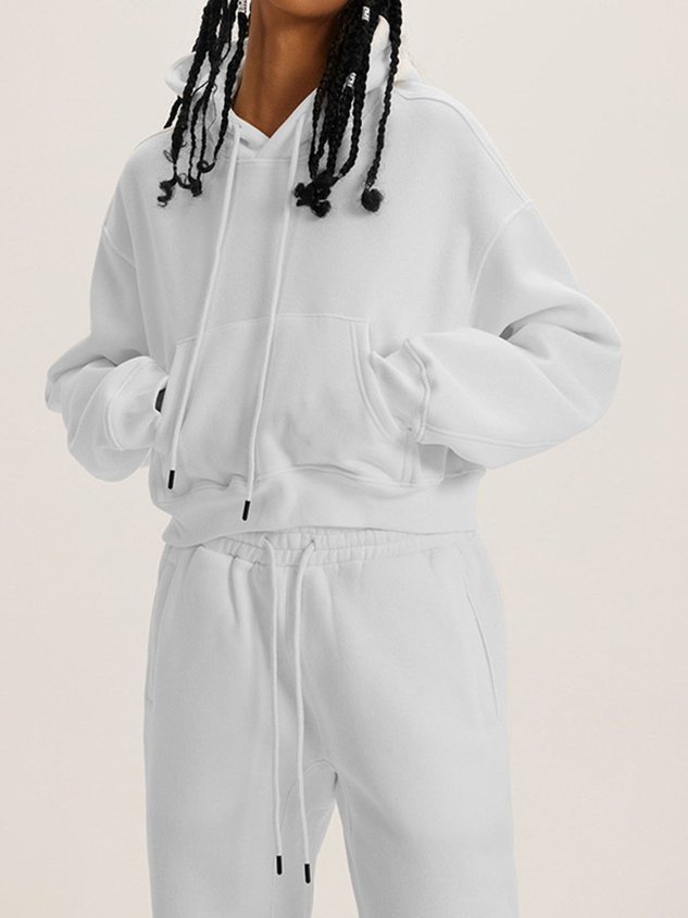 Casual Plain Hoodie Regular Fit Two-Piece Set - Image 2