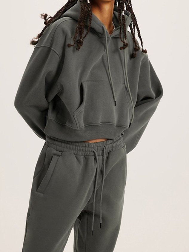 Casual Plain Hoodie Regular Fit Two-Piece Set - Image 3